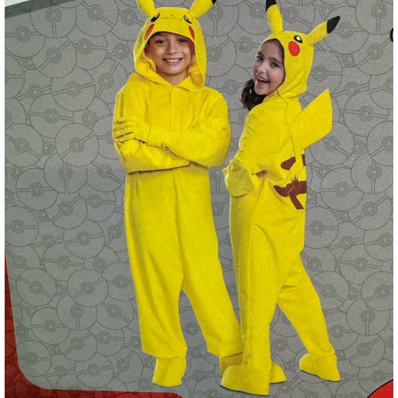 PIKACHU kids deluxe Halloween hooded costume jumpsuit with gloves size various - Picture 1 of 7